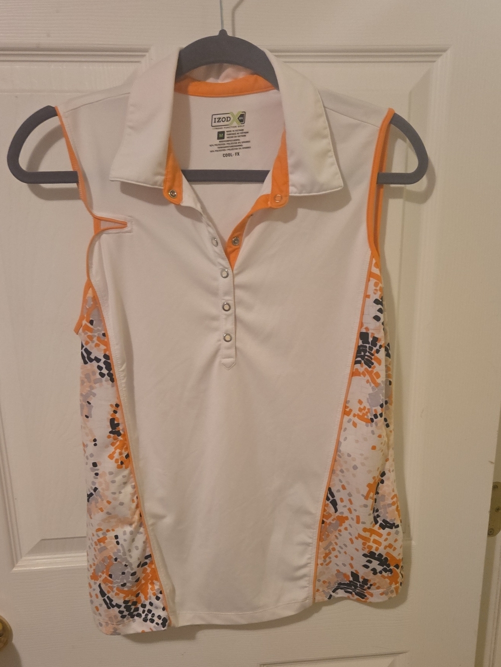 Izod White Sleeveless Golf Polo with Orange Trim